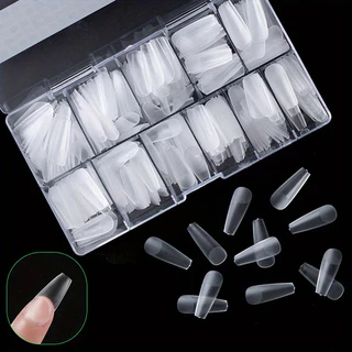 Jeliya เล็บปลอม pvc บางเฉียบไร้รอย ขุ่นไม่ต้องขัด ไม่แตกหักง่าย เหลี่ยมยาว บัลเล่ต์ เหลี่ยม กล่องละ500ชิ้น