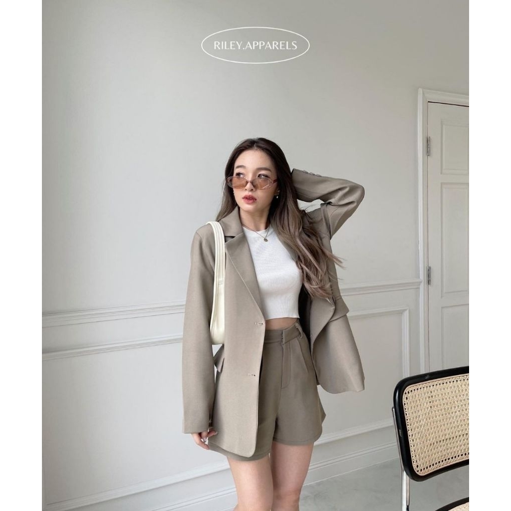 New with Tag - Riley Apparels Kimber blazer + Cara Shorts M Khaki