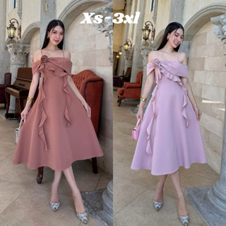 เดรสปาดไหล่ ชุดออกงาน VG225 ชุดเดรส ชุดปาดไหล่  ชุดวันเกิด ช…