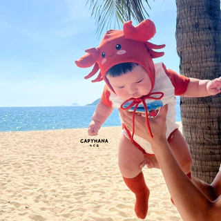 CAPHANA ชุดบอดี้สูทเด็กทารก ทารก ชุดไปทะเลเด็ก ชุดเซ็ทเด็ก (ปู)