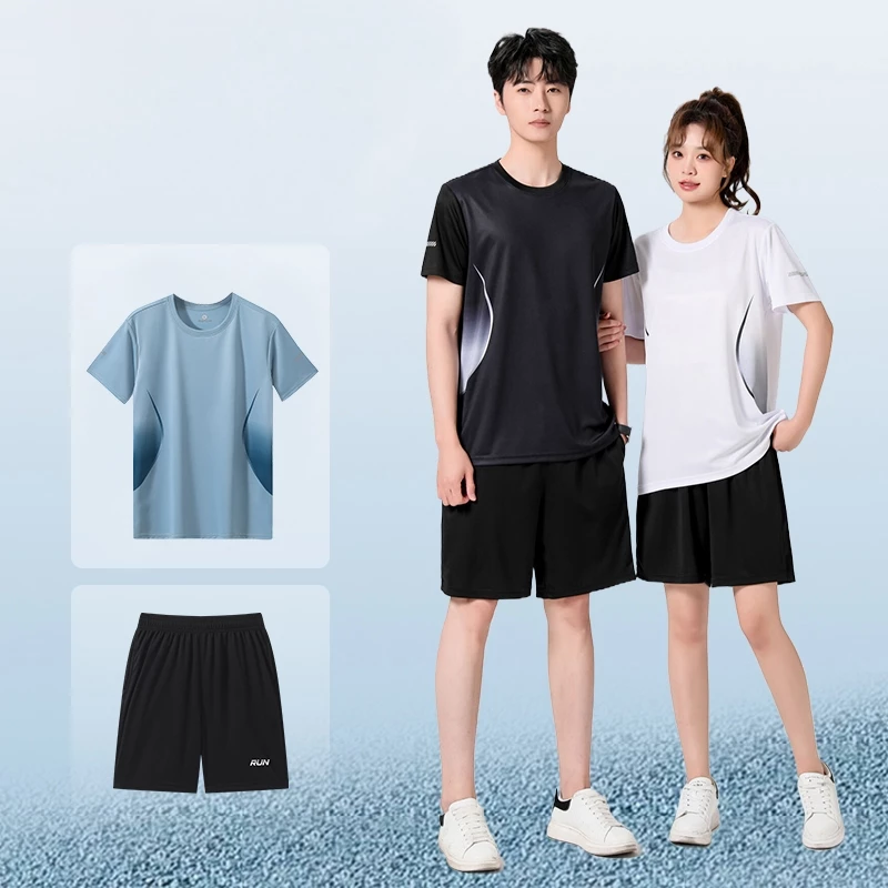 mvp sport ชุดกีฬาสองชิ้น กางเกงขาสั้น + แขนสั้น ชุดลำลอง กระเป๋าข้าง ยูนิเซ็กซ์