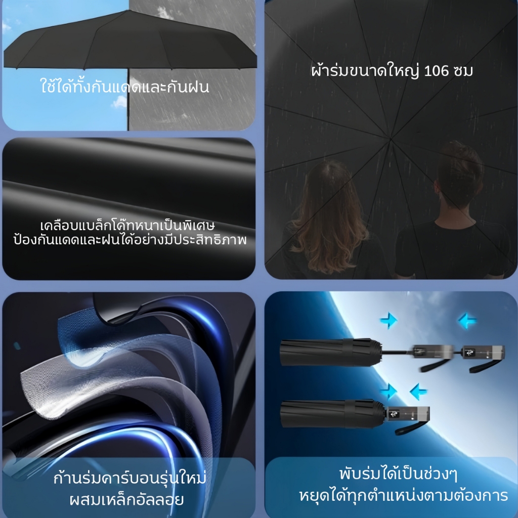 ร่มกลับด้านอัตโนมัติ ร่มใช้ในรถยนต์ กันฝน Waterproof กันแดด UPF50+ กันลมแรง พับเก็บง่าย ร่มพับพกพา ร่มกันยูวี พร้อมส่ง - รูปที่ 5