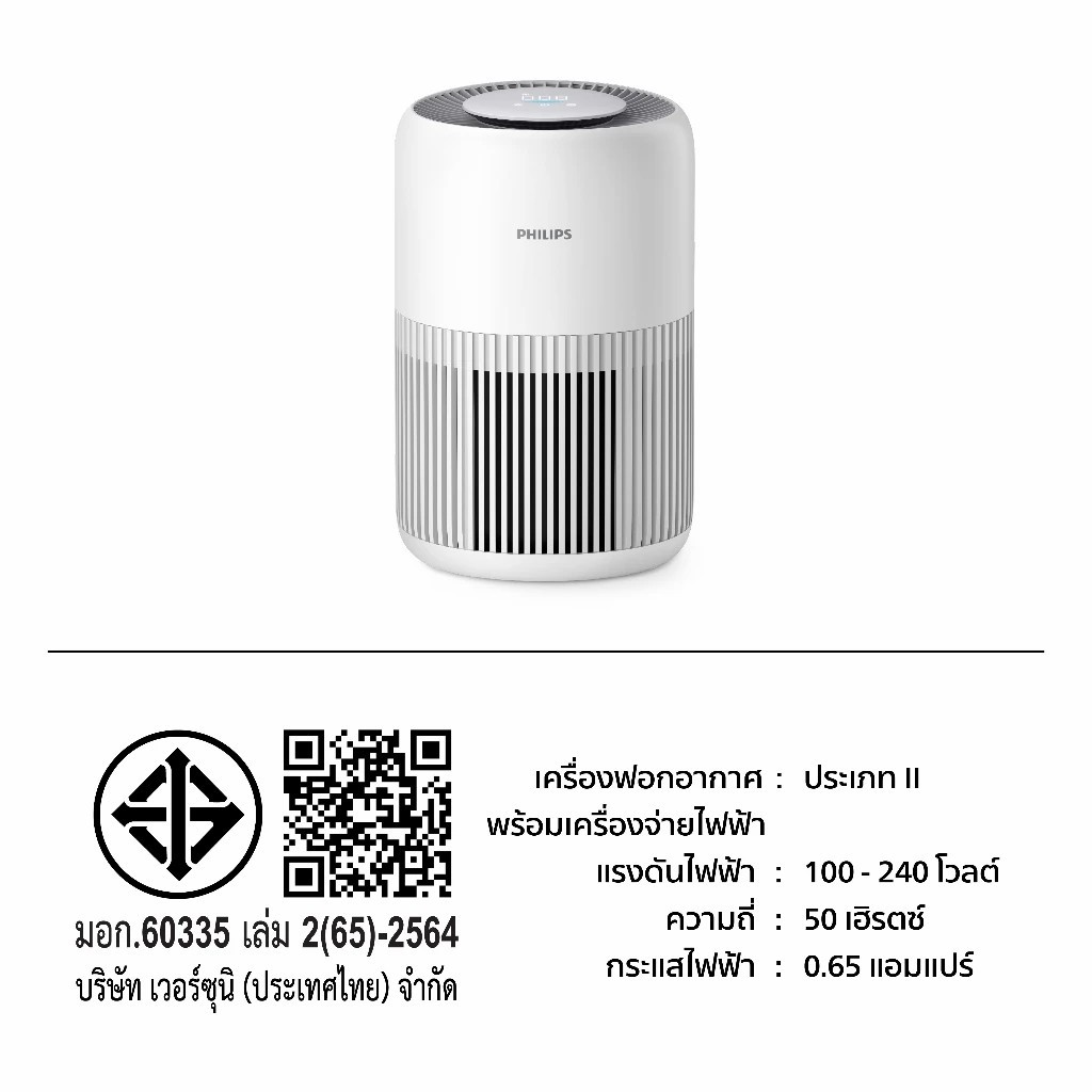 AC0920/10 Philips เครื่องฟอกอากาศ Air Purifier สำหรับห้องไม่เกิน 65 ตรม. CADR 250 ลบ.ม./ชม. รับประกัน 2ปี ทั่วโลก