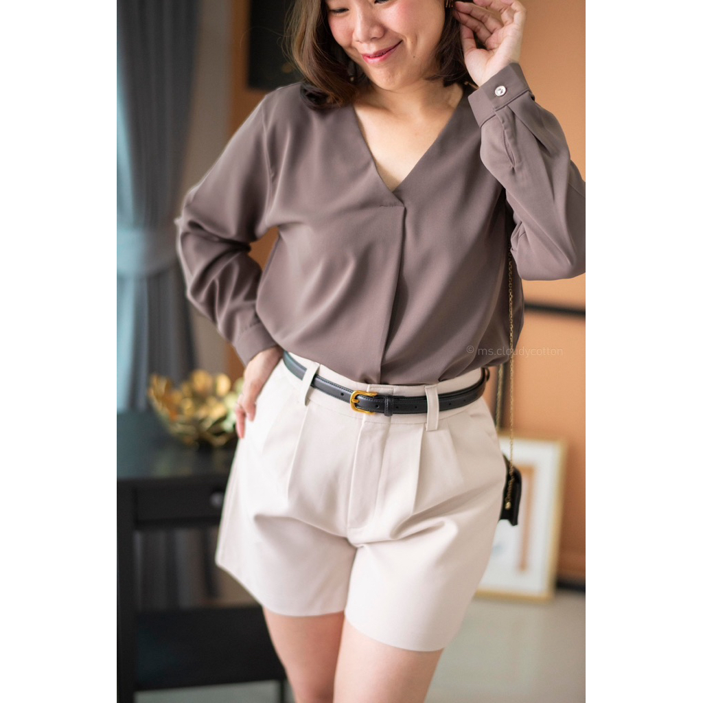 ms.cloudycotton - Monica Blouse เสื้อคอวีแขนยาว ผ้าชีฟองซิลค์ เนื้อเรียบเนียน พลิ้ว ใส่ไม่ร้อน ใส่ทำงานได้ ใส่เที่ยวได้