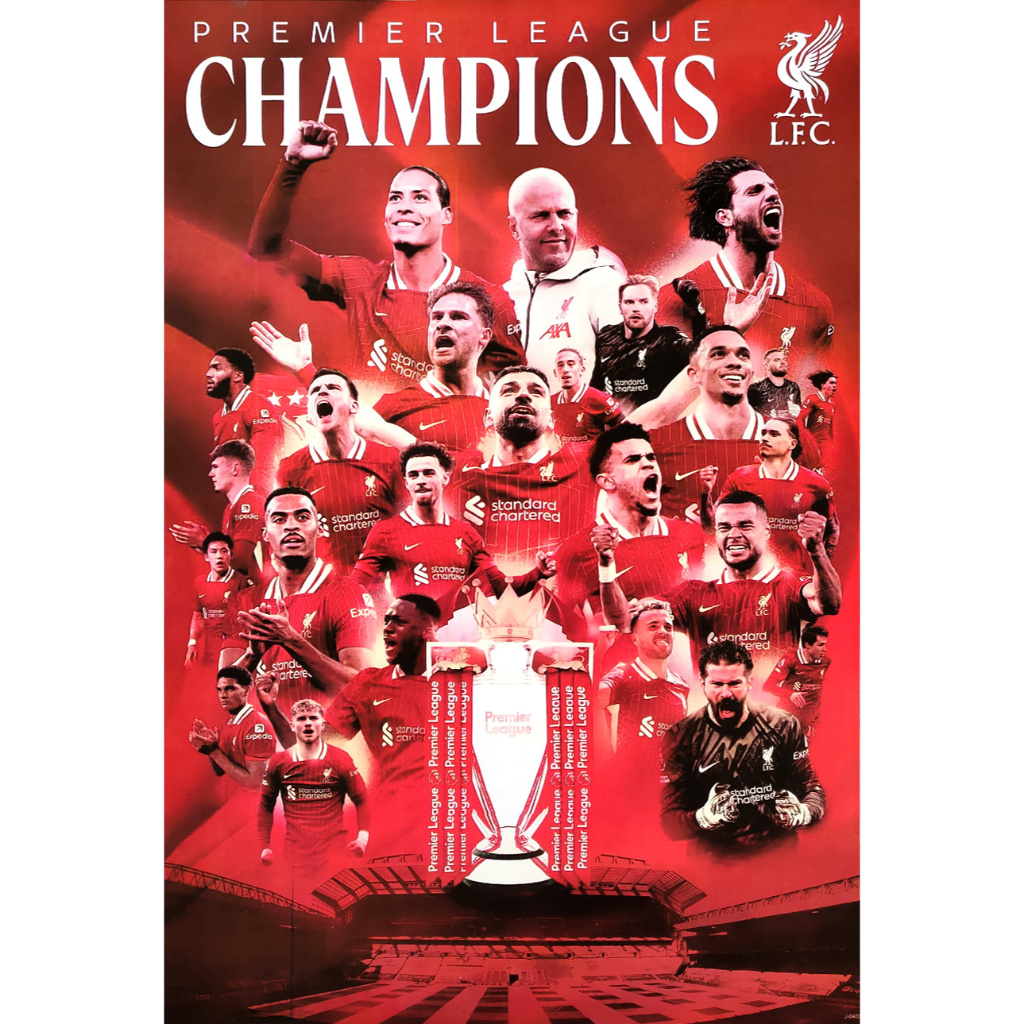 โปสเตอร์ ลิเวอร์พูล CHAMPIONS 2024-2025 24”X35” Inch Premier League ฟุตบอล Liverpool poster V1