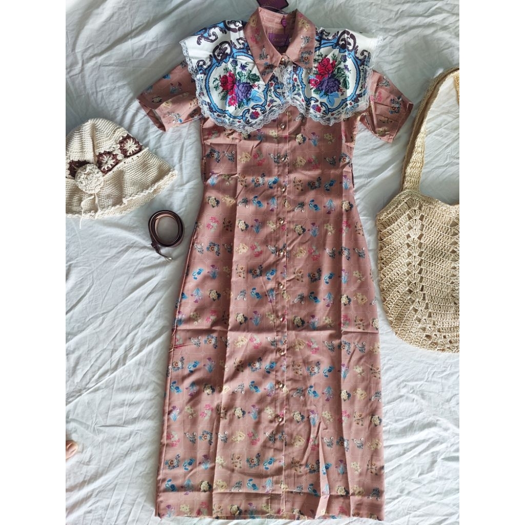 เดรสยาวคอปกลายวินเทจ#CLTชลิตา#มือหนึ่ง#ไซส์ M