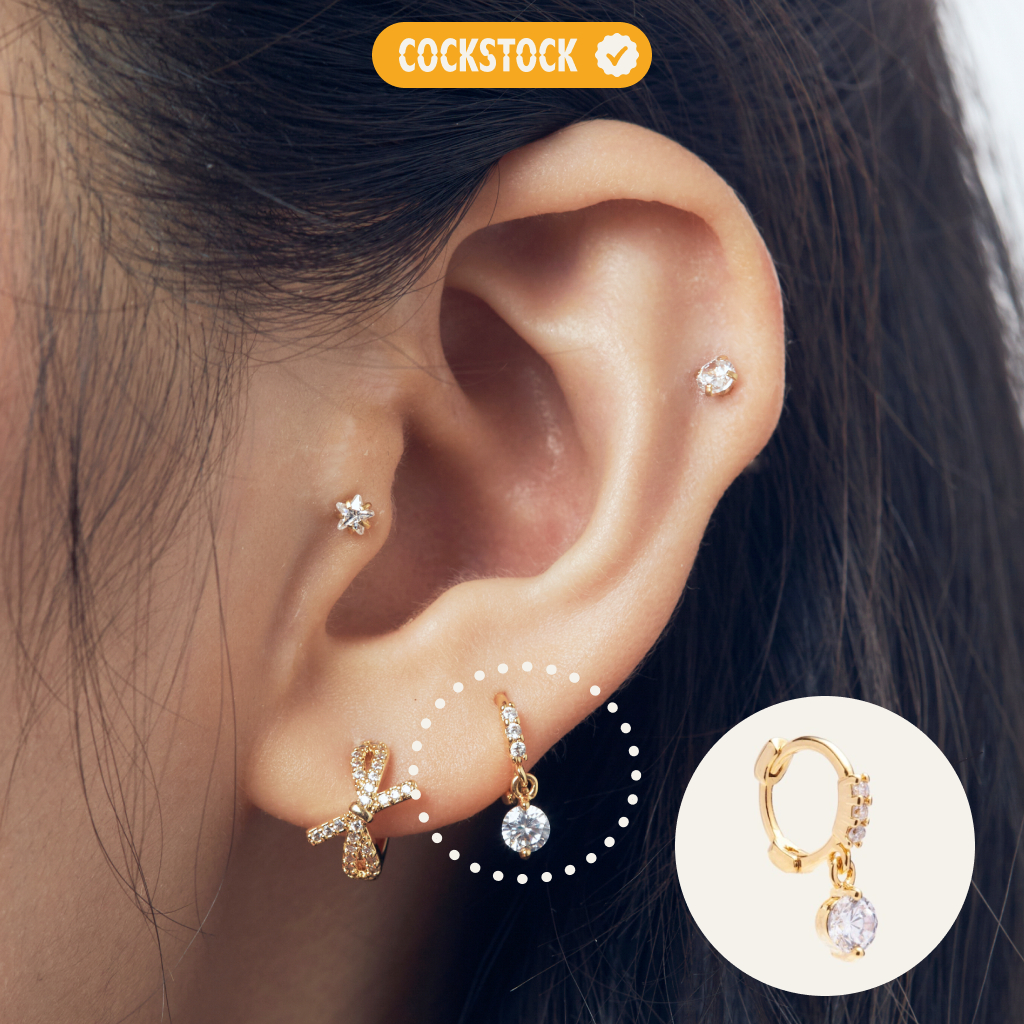 ต่างหูหยดน้ำเล็กประดับเพชรแบบห้อย (ราคาต่อ 1 ชิ้น) TINY TEAR DROP EARRING (1PCS) COCKSTOCK