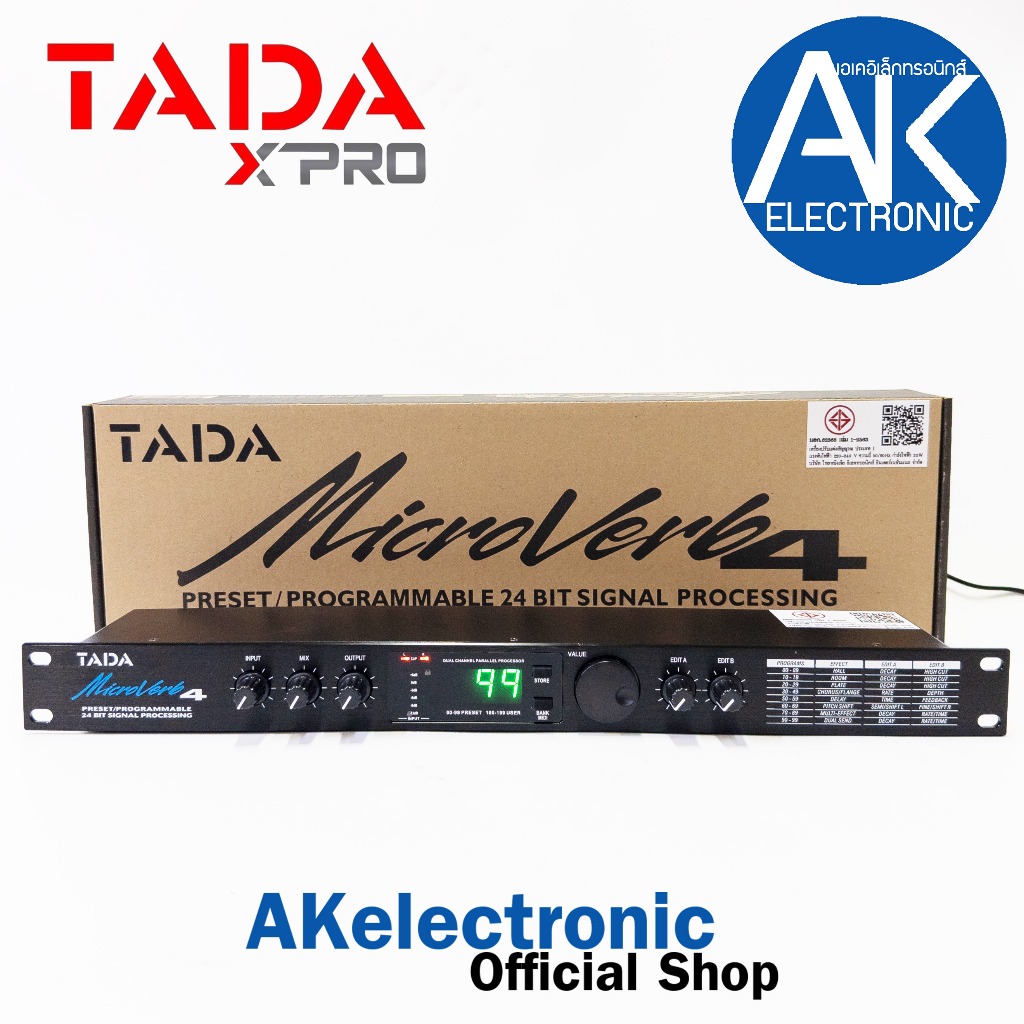 TADA MICROVERB4 ดิจิตอลเอฟเฟค 24BIT เครื่องปรับเอฟเฟคเสียงร้องและเสียงดนตรี เครื่องปรับแต่งสัญญาณ MicroVerb 4 Effect