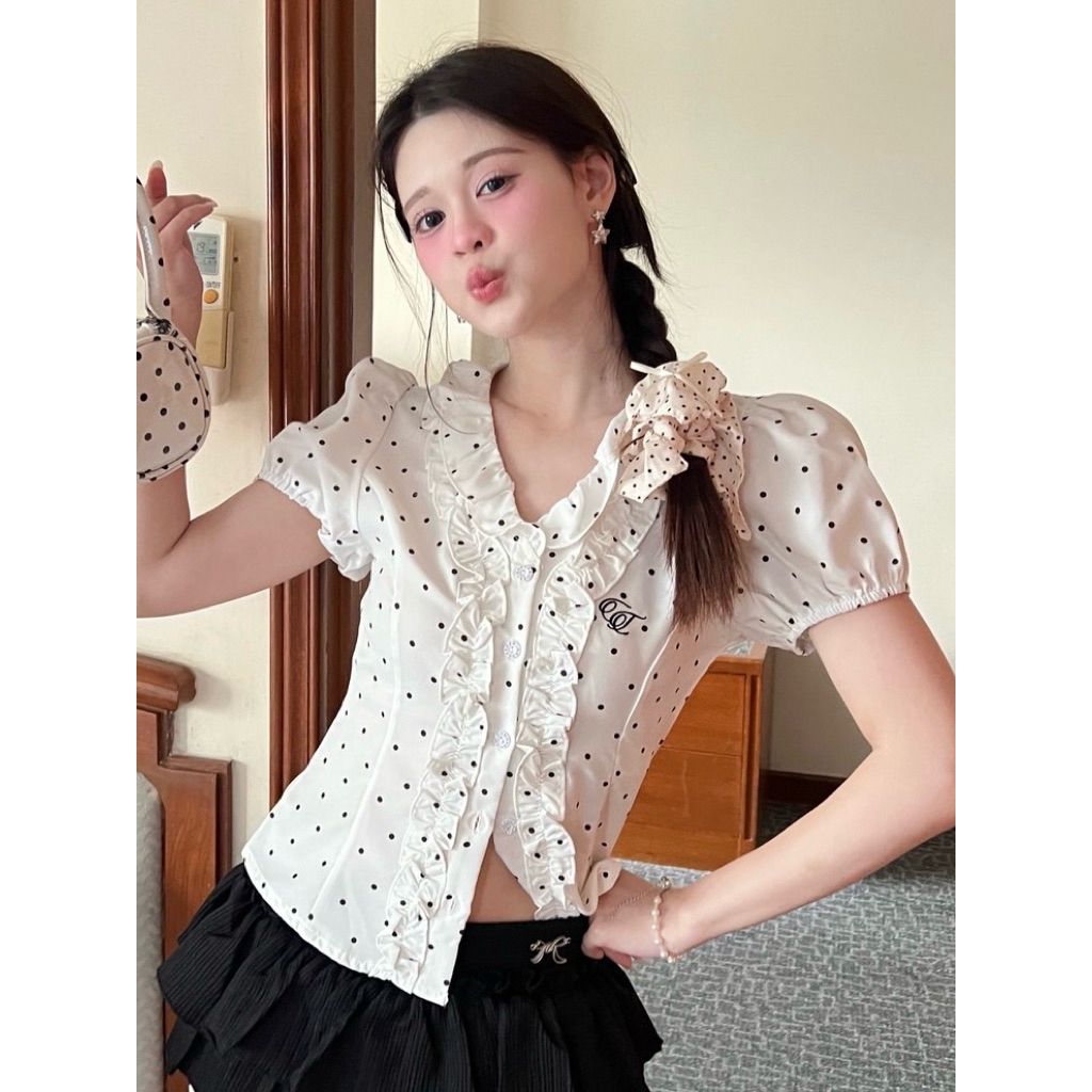 (New in pack) Cintage♡ CT2096 เสื้อจั้มแขนระบายdolla8894 🩰 สี Dot white(dolla) Size S/M/L
