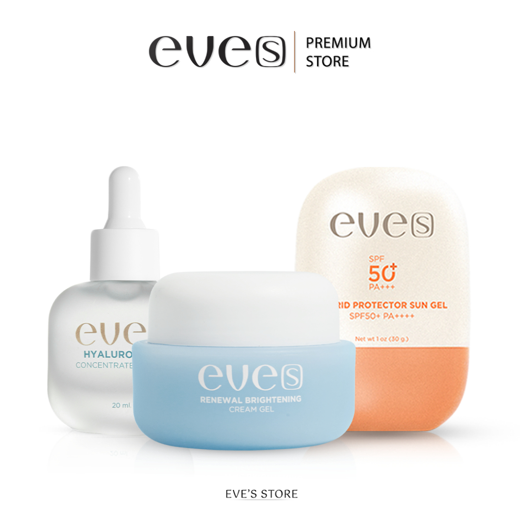 EVES อีฟส์เซตหน้าเนียน เซรั่มไฮยา+ครัมเจลฟ้า+ซันเจล หน้าขาวใสไม่กลัวแดด หน้าขาวใส ลดรอยสิว ป้องกันแสงแดด