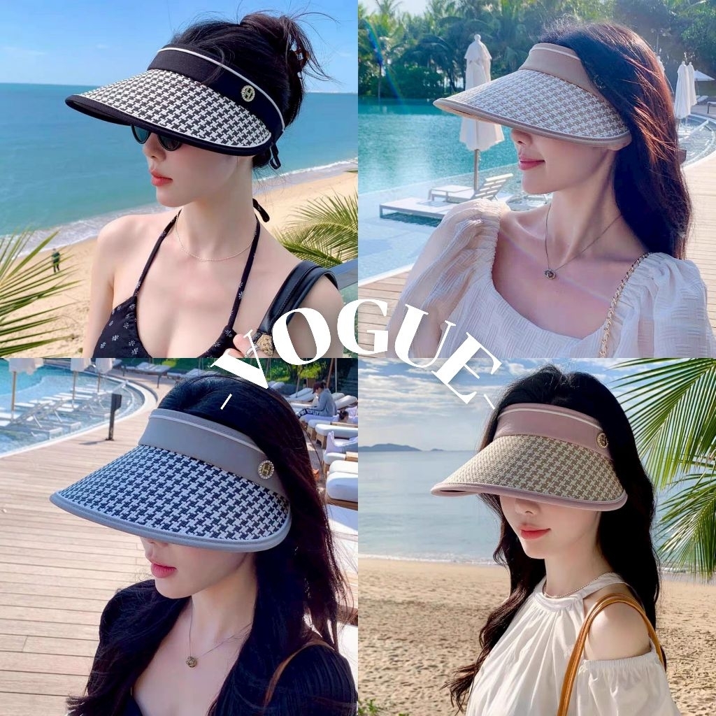 Vogue พร้อมส่ง หมวกปีกด้านหน้า ป้องกัดแดด ดีเทลลายตาราง สีน่ารัก (MK-17)