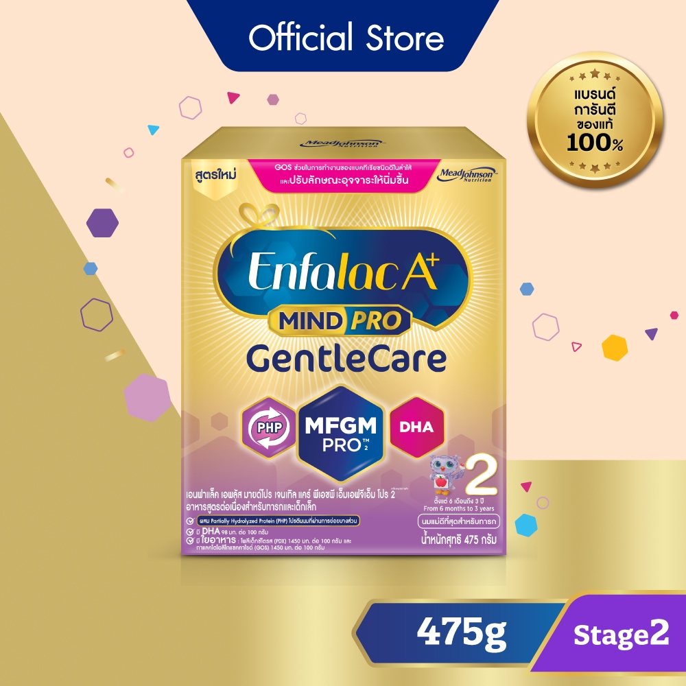 นมผง เอนฟาแล็ค เอพลัส มายด์โปร เจนเทิล แคร์ สูตร2 (475 กรัม) Enfalac A+ MindPro Gentle Care Stage2 (