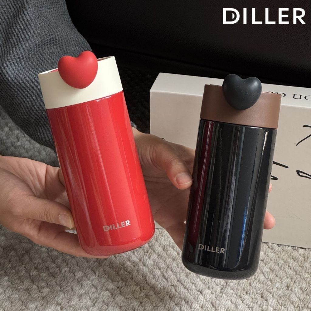 กระบอกน้ำสูญญากาศDiller กระติกน้ำเล็ก280-420mlแก้วน้ำเก็บความเย็นรูปหัวใจ