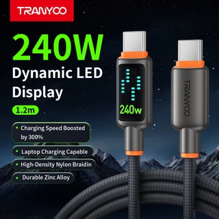 TRANYOO สายชาร์จเร็วมือถือ 240W TYPE-C เอฟเฟกต์แสงแบบไดนามิก ชิป E-MARKER lig&tning 36W