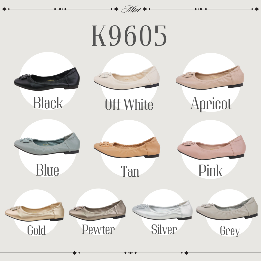 สินค้าพร้อมส่ง K9605 แฟลชชูส์ ส้นเตี้ย หนังนุ่ม พื้นยางเกรดพรีเมี่ยม กันลื่นสุดๆ