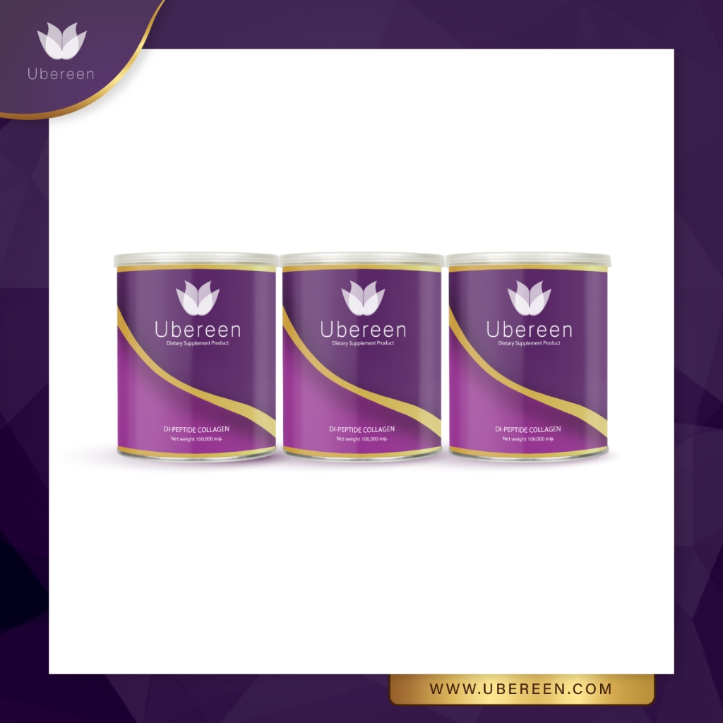 คอลลาเจน 3 กระปุก Ubereen สูตรพรีเมียม บำรุงผิว ผม เล็บ Collagen Dipeptide+Peptide
