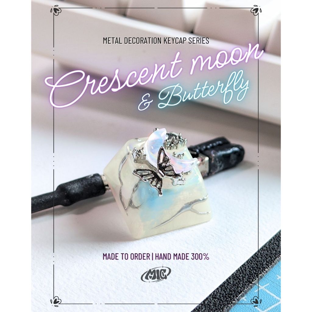 Crescent Moon&Butterfly Keycap|คีย์แคปจันทร์เสี้ยว&ผีเสื้อ|อะไหล่เหล็ก Metal decoration handmade y2k |MiC