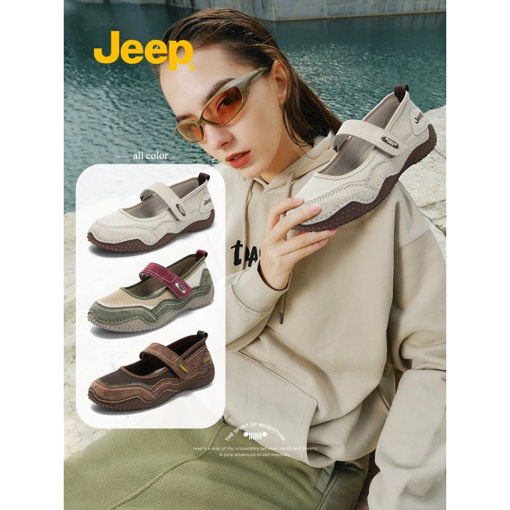 🇹🇭พร้อมส่ง🇹🇭รองเท้าผู้หญิง JEEP แท้100% รุ่นใหม่ สไตล์แมรี่เจน หัวกลม ระบายอากาศดี ใส่สบาย พื้นนุ่ม สไตล์มินิมอลง