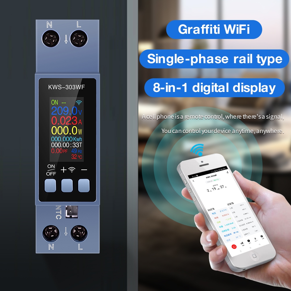 KWS-303 Tuya WiFi Power Meter สมาร์ทสวิทช์ 8 IN1 Energy Meter 85-290V AC Meter รีเลย์ตั้งเวลาแรงดันไฟฟ้าไฟฟ้าเมตร