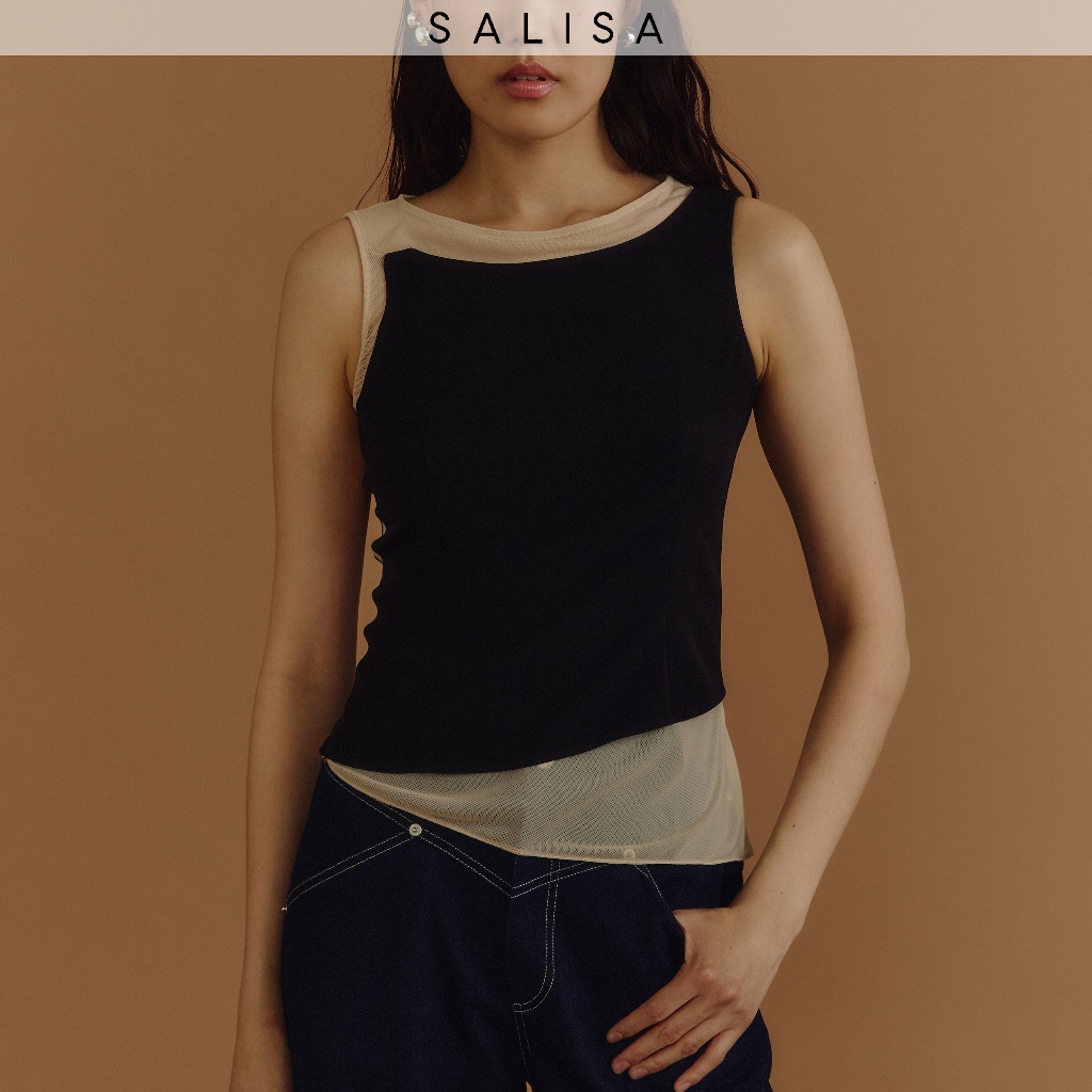 SALISA - TILTED SLEEVELESS BLOUSE PF25 *BLACK XS PRE-ORDER 1 WEEK*