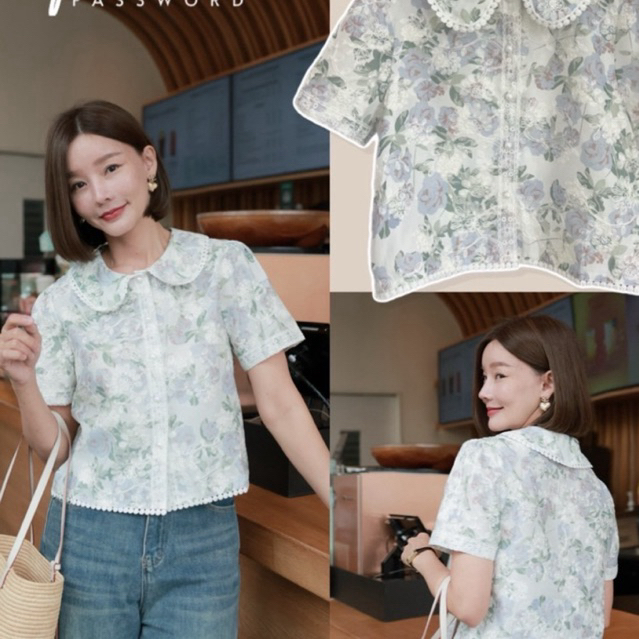 Password 0159 • เสื้อคอปก ผ้าลายดอกไม้สีสวยสบายตา