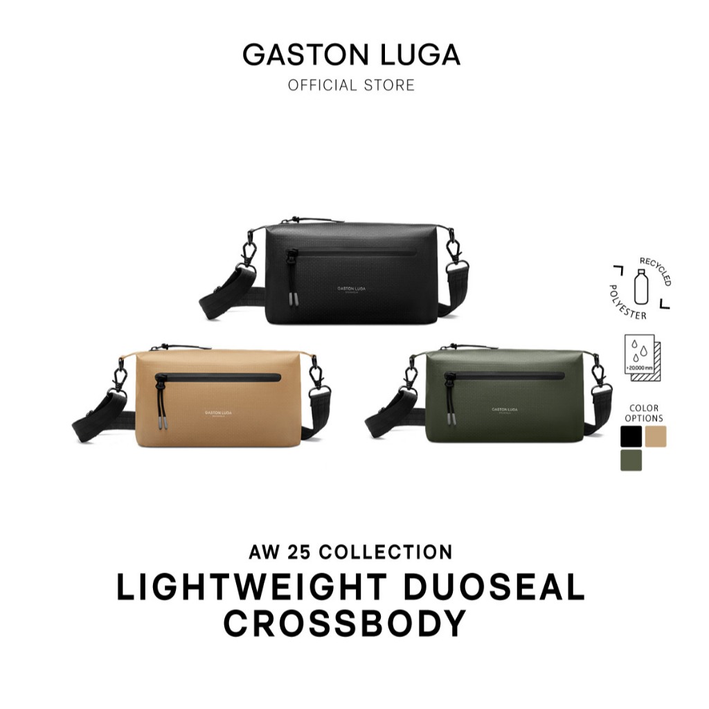 Gaston Luga รุ่น Lightweight DuoSeal Crossbody Black กระเป๋าสะพายข้าง วัสดุกันน้ำ