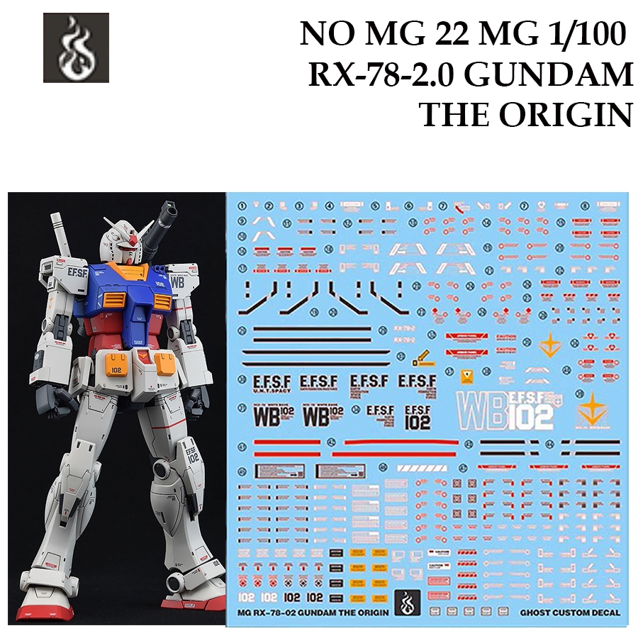 ดีคอลน้ำ [Ghost] MG 22 RX-78 2.0 GUNDAM THE ORIGIN GTO MG 1/100 (HIQ) Fluorescent WATER DECAL GMG22 