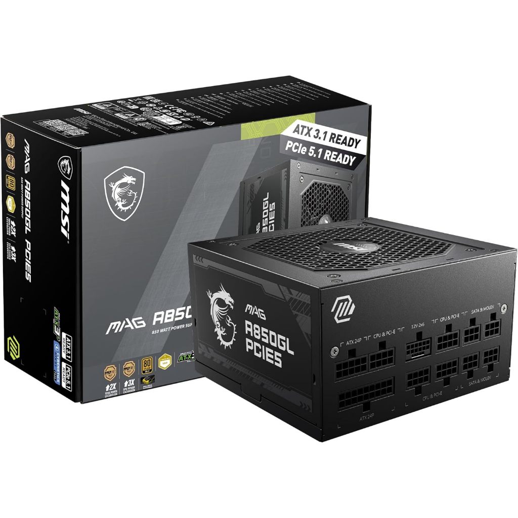 PSU (อุปกรณ์จ่ายไฟ) MSI MAG A850GL PCIE5 850W (80+ GOLD) POWER SUPPLY