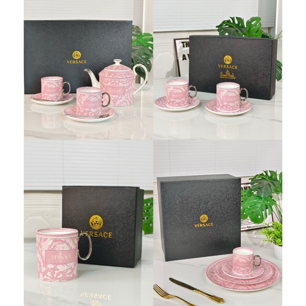 Versac*e Baroque series pink bone china coffee utensils, coffee cups, plates, mugs, Western cuisine 