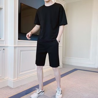SH101 HOME ชุดเซทผู้ชายฤดูร้อน สินค้าใหม่ สไตล์เกาหลี ผ้าไหมน้ำแข็ง  ชุดเซทสองชิ้นแขนสั้นและกางเกงขาสั้น LZ-TZ001