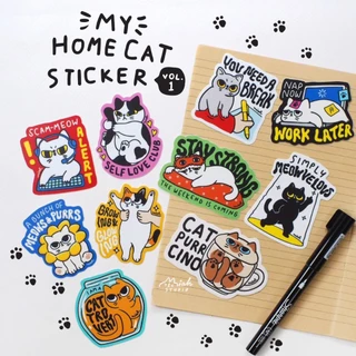 🏠 พร้อมส่ง 🏠 สติกเกอร์ กันน้ำ ชุด My Home Cat Sticker Vol.1 by Miah Studio ลายเจ้าแมวสามัญประจำบ้าน กับแคปชั่นกวนๆ