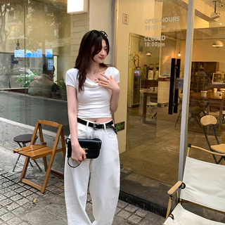 พร้อมส่งในไทย**เสื้อยืดแขนสั้นเปิดไหล่ เสื้อสีพื้นผู้หญิง ผ้านิ่มใส่สบาย Y236