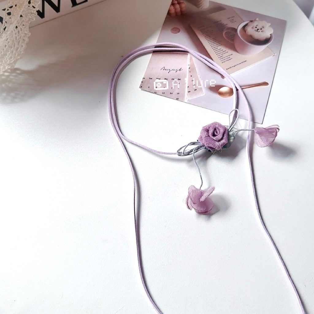 พร้อมส่ง🍇ᡘ ིྀ݀𓈒. .𓈒𑁨֯   สร้อยคอเชือกผูก 🪻  ดอกไม้สีม่วง