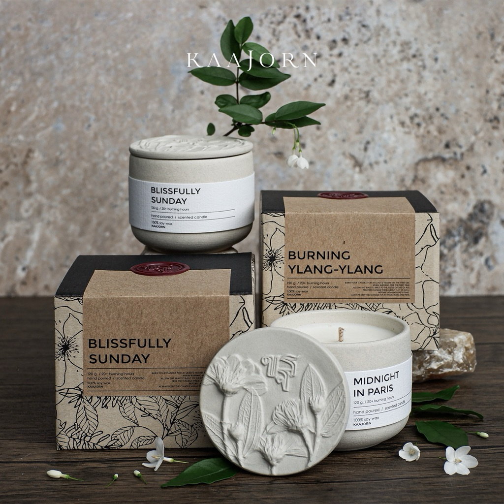 KAAJORN เทียนหอม "ขจร" เทียนหอมไขถั่วเหลือง 100% สินค้าแบรนด์คนไทย บรรจุใน container เซรามิก ขนาด 120 กรัม/120g.