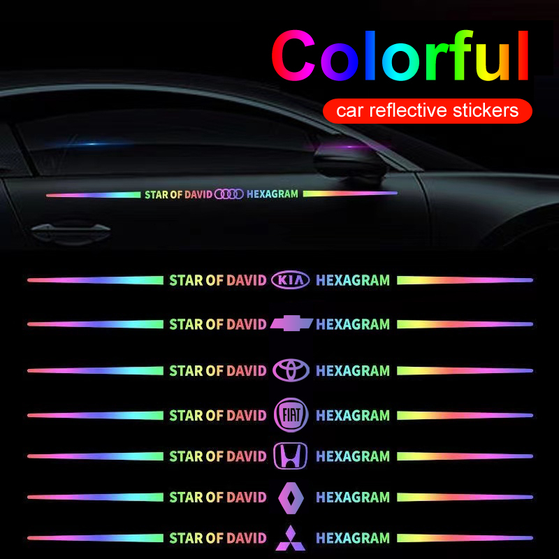สติกเกอร์เลเซอร์สะท้อนแสง สีสันสดใส ตกแต่งรถยนต์ ตัวถังประตูรถ สุดเท่ สติกเกอร์กันแดด กันน้ํา โลโก้รถ