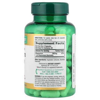 Nature's Bounty Magnesium Glycinate 240mg ขนาด 180 Capsules (ขวดเขียว)