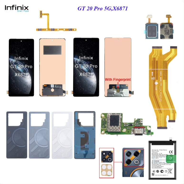 อะไหล่มือถือ infinix GT 20 Pro 5G,X6871/สายแพร/กระจกเลนส์กล้อง/ลำโพงหูฟัง/แบตเตอรี่ BL-49XX/ฝาหลัง