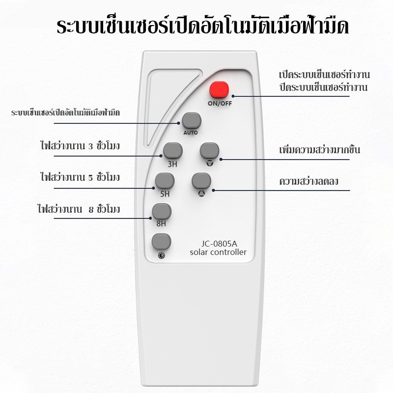 【แถม】รีโมทคอนโทรลและถ่านแบตเตอรี่ สายเชื่อมต่อ สกรูยึดติดตั้ง อุปกรณ์ Solar Light ไฟโซล่าเซลล์ - ภาพย่อย 3