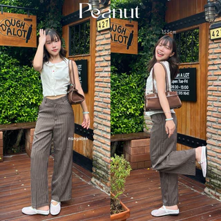nanya.bkk | Peanut 150-155cm กางเกงทรงกระบอกทอลายริ้ว คนตัวเล็กไม่ต้องตัดขา (ยาว36)