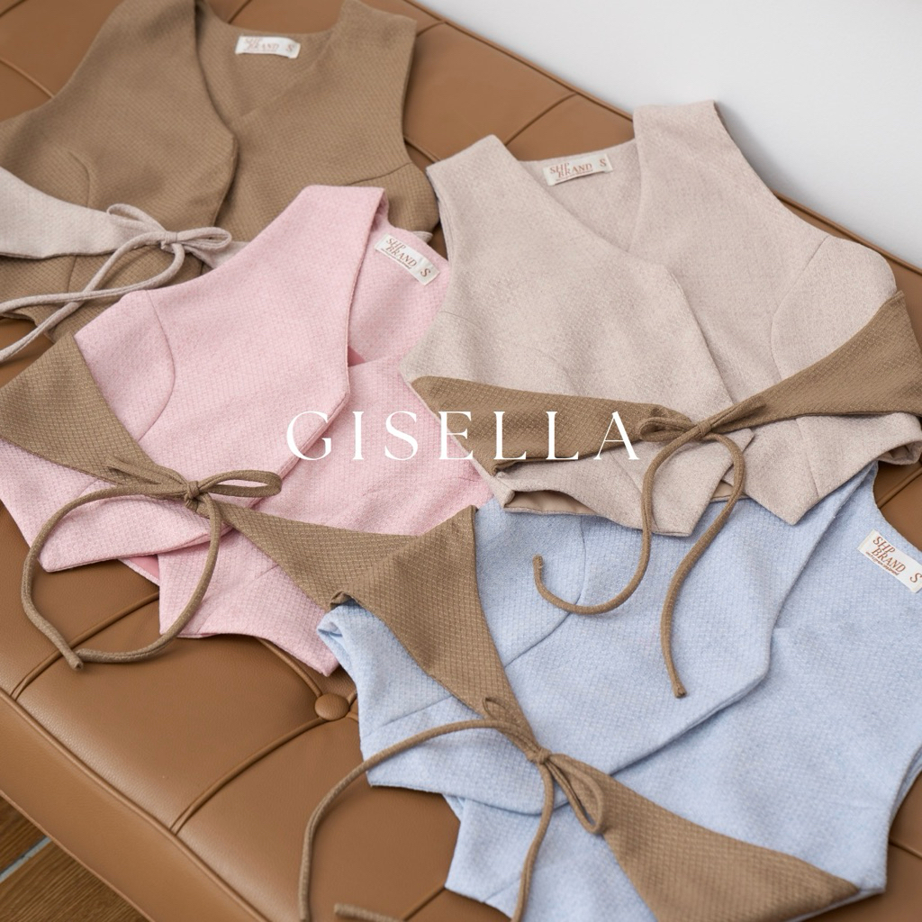 GISELLA TOP (เฉพาะเสื้อ) เสื้อกั๊กแขนกุดผ้ากระสอบดีเทลแต่งผูกโบว์ทูโทนที่ด้านข้างสามารถผูกได้ทั้งด้านหน้าและด้านหลัง