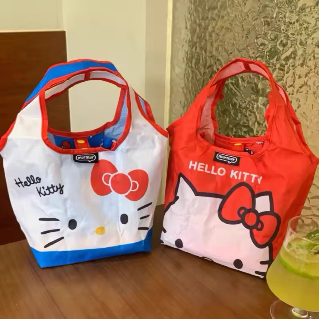 Mur mur x Hello Kitty 💙❤️ กระเป๋าโลกร้อน Shopping Bag & ถุงใส่แก้ว