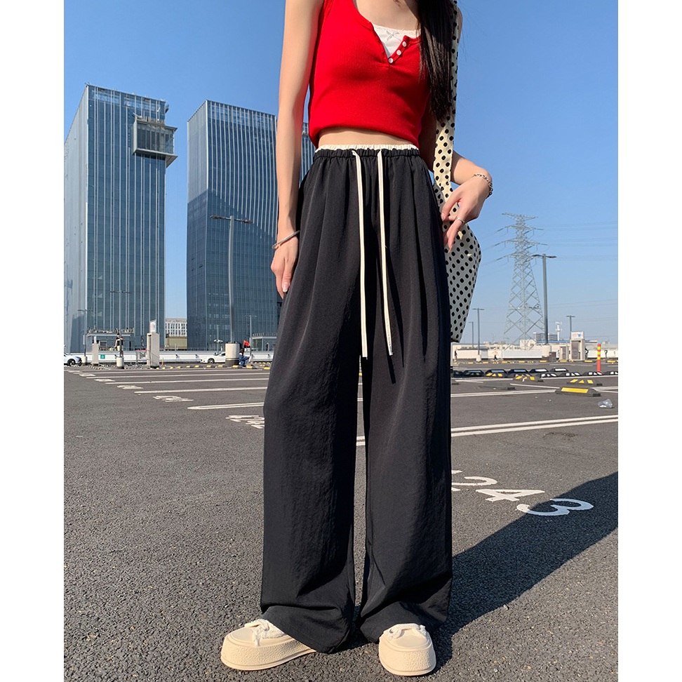 พร้อมส่งจากไทย💥 กางเกงขาม้าผู้หญิง ขาใหญ่ กางเกงลำลอง กางเกงแห้งไว เอวสูง ทรงหลวม โปร่งสบาย สวมใส่สบาย #F048 - รูปที่ 7