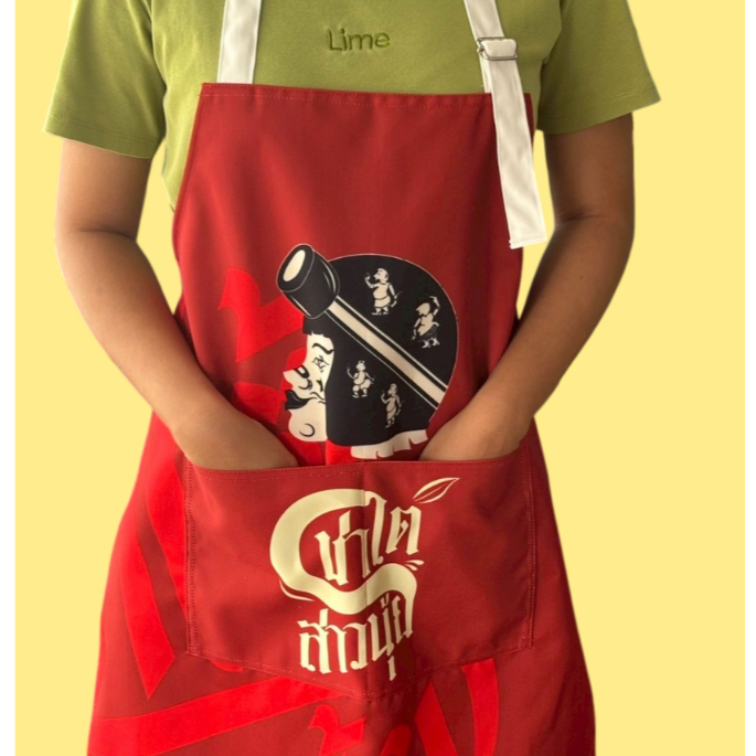 ผ้ากันเปื้อน พิมพ์ลายแบรนด์ โลโก้ร้าน ไม่จำกัดสี พิมพ์ลายได้ทั้งผืน