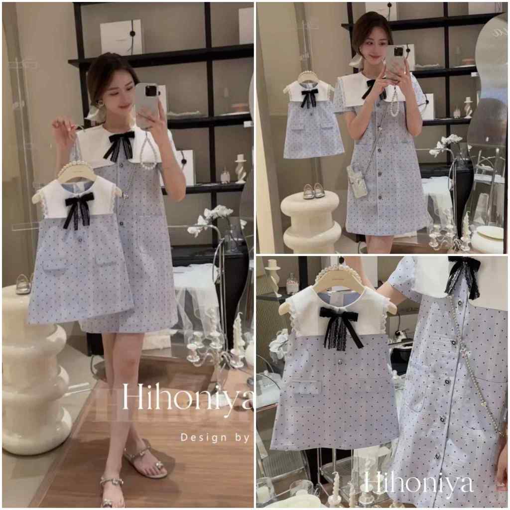 พร้อมส่งในไทย ชุดคู่แม่ลูก 𝐇𝐀𝐍𝐀 𝐦𝐢𝐧𝐢𝐝𝐫𝐞𝐬𝐬 เดรสม่วง แต่งโบว์ดำ