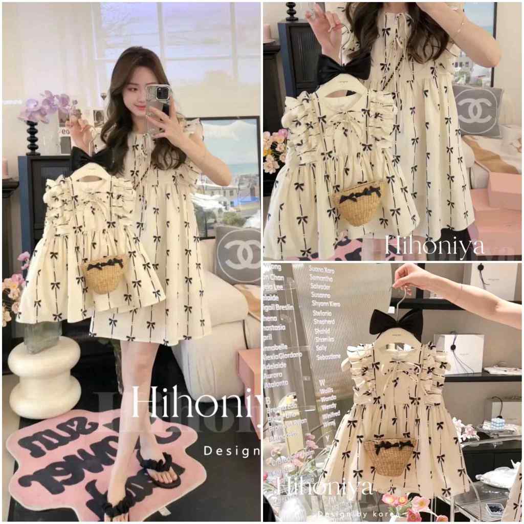 พร้อมส่ง มินิเดรสคู่แม่ลูก Tidy Minidress ลายโบว์