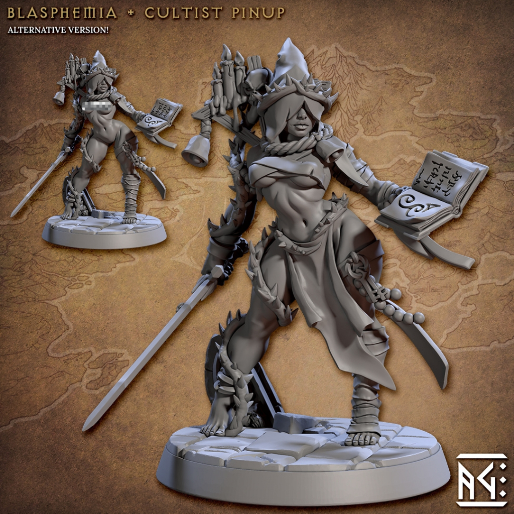 Blashpemia - Rodburg Cultists of Melmora Pinup - Humanoid Cultist Human / 32mm scale 3D printed miniature ATG