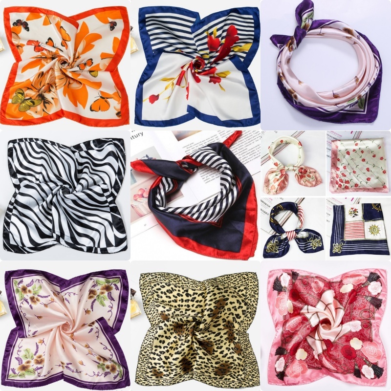 พร้อมส่ง รวมลายขายดี🔥ผ้าไหมซาติน ผ้าพันคอแฟชั่น ผูกผม มีหลายลาย