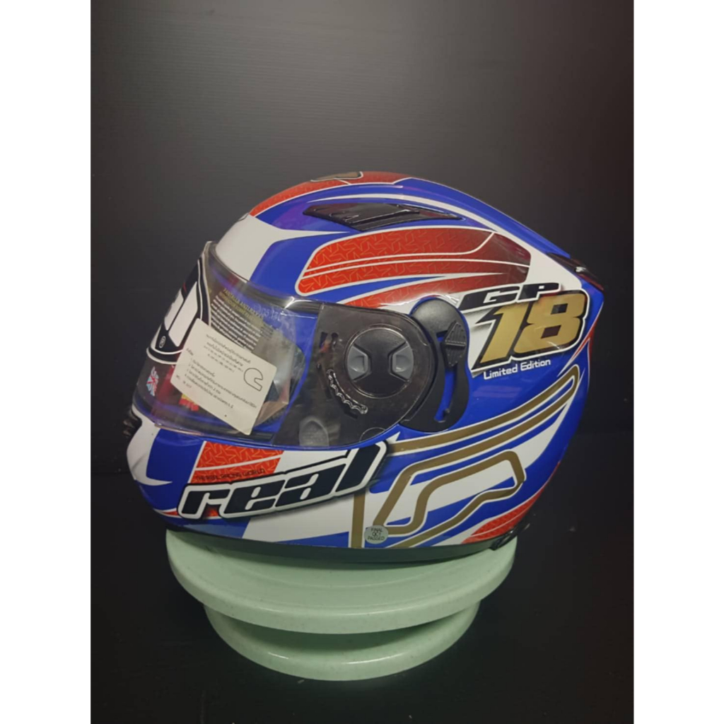 หมวกกันน็อค REAL GP 18 Limited Edition  น้ำเงิน-ขาว  รหัส M88 ลดล้างสต็อค (ไม่มีถุงคลุมหมวก และกล่อง