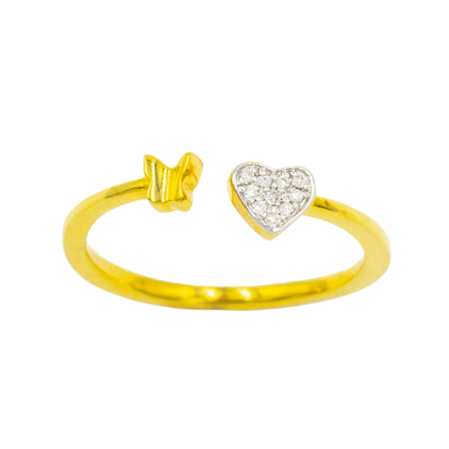 Happy Jewelry แหวนหัวใจเพชร ผีเสื้อ แหวนเพชร แหวนทองเพชรแท้ ทองแท้ 37.5% (9K) ME008