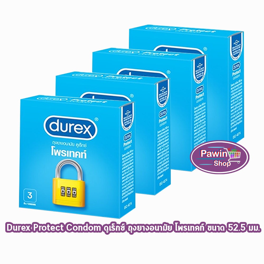 Durex Protect ถุงยางอนามัย ดูเร็กซ์ โพรเทคท์ เพิ่มสารหล่อลื่นพิเศษ ขนาด 52.5 มม บรรจุ 3 ชิ้น [4 กล่อง] JJ 6207 ถุงยาง